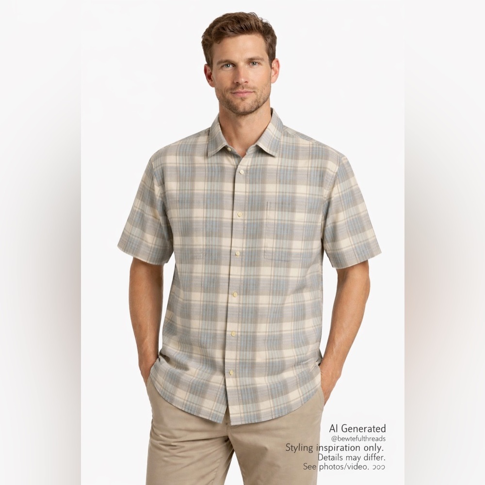 Tommy Bahama XL Silk Blend Grey/Blue Plaid Resort Cruise Shirt